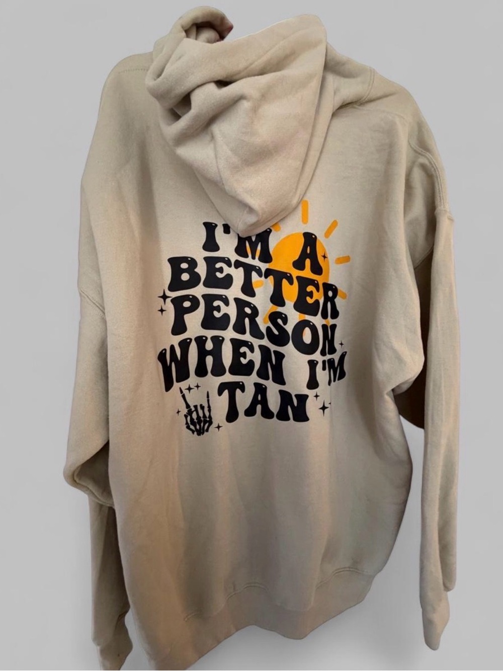 Gildan Beige Hoodie with Black & Yellow Graphic